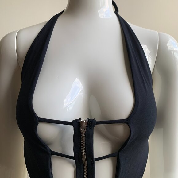 Sauvage Black zipper monokini cut out strappy one piece swimsuit - Picture 2 of 9